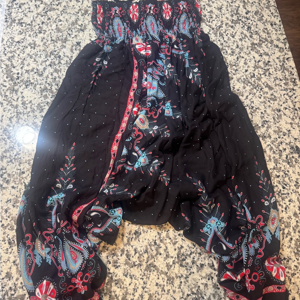 Black Paisley Print Girls' Harem Pants